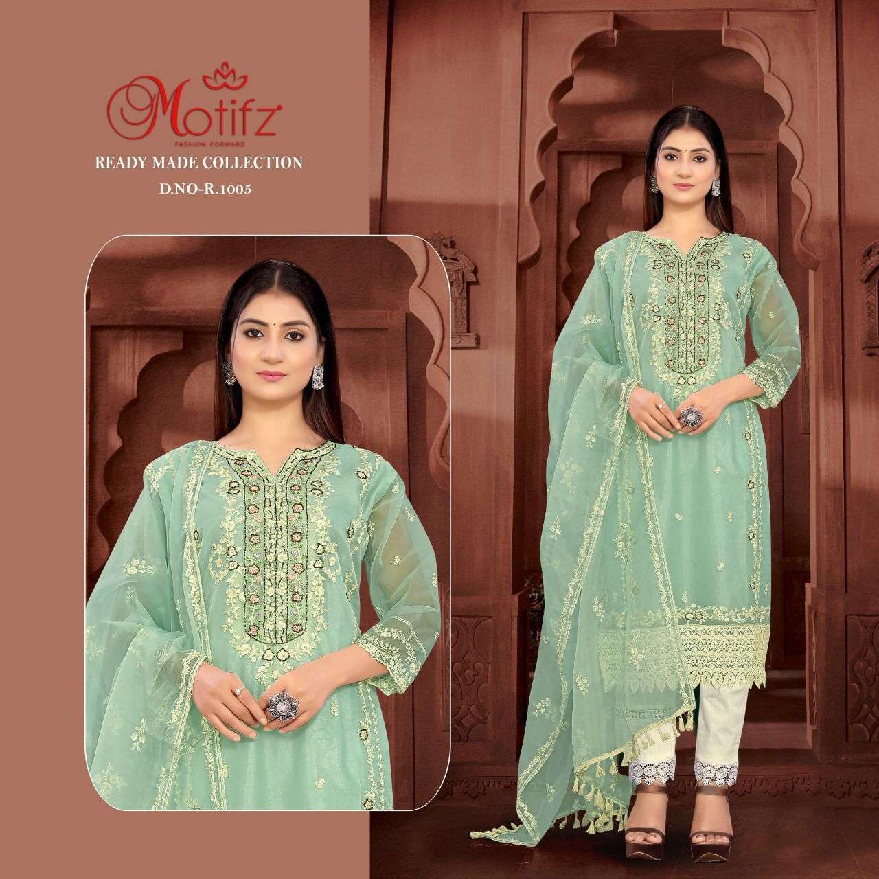 motifz R-1005 designer organza readymade suit 