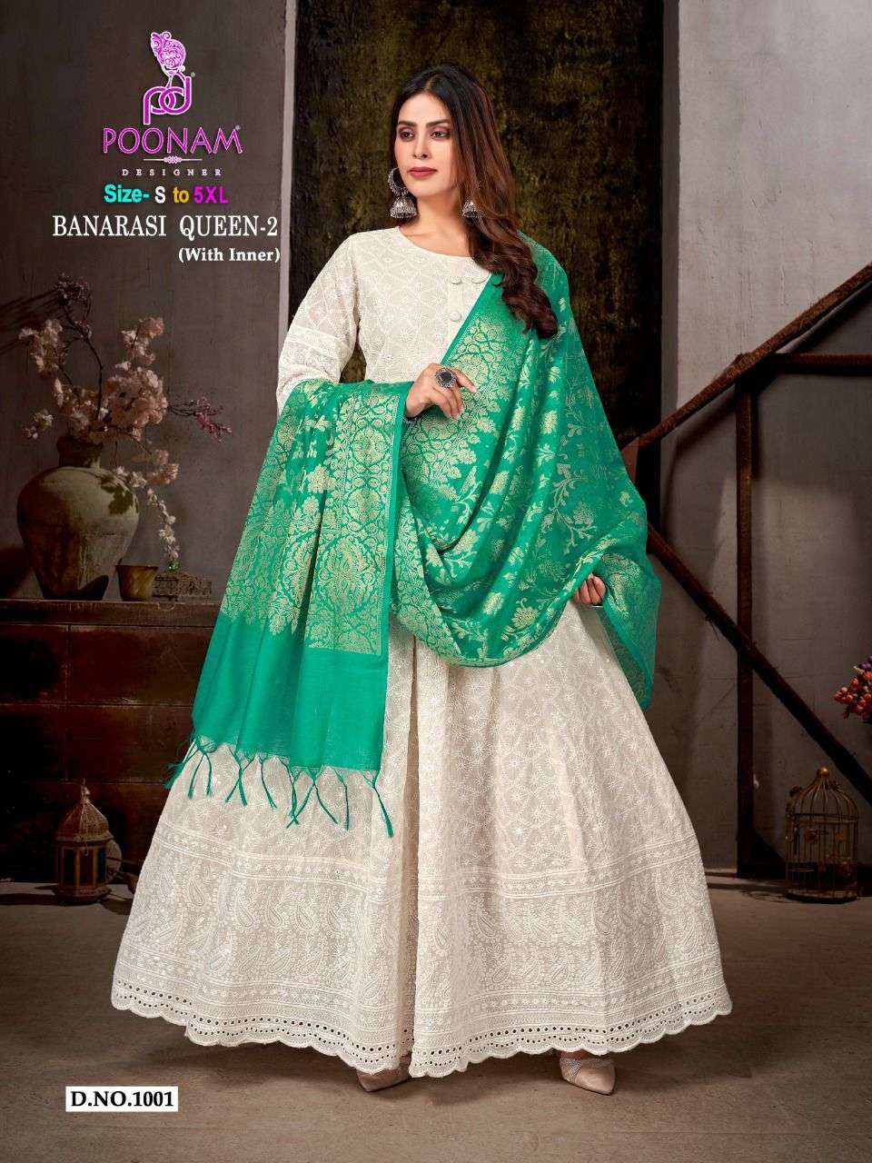 poonam banarasi queen vol 2 series 1001-1006 cotton chilkan gown