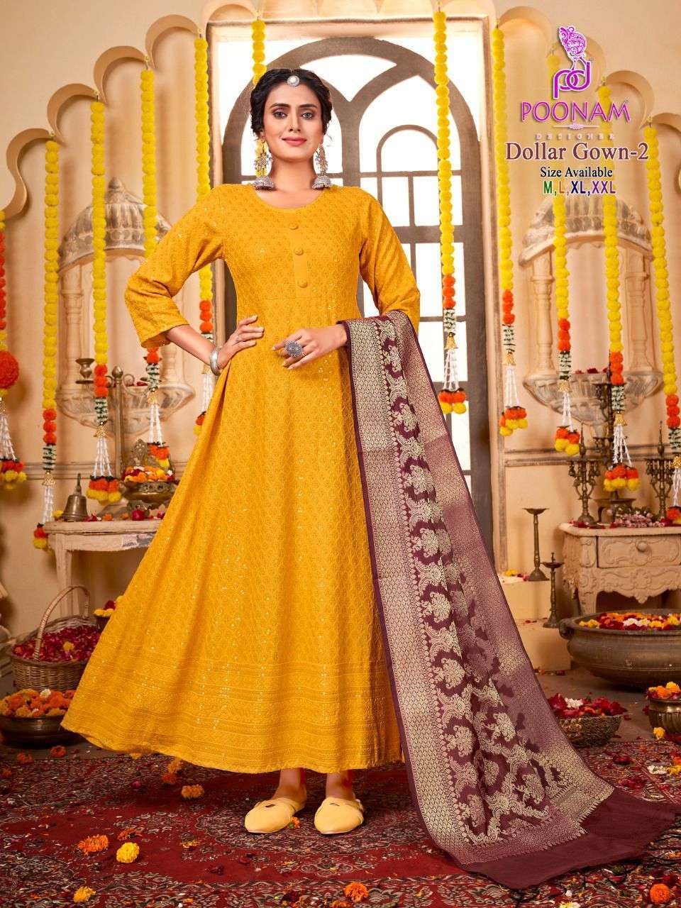 poonam dollar gown vol 2 series 1001-1008 pure rayon readymade suit