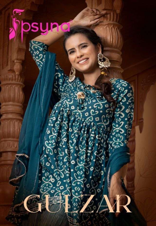 psyna gulzar series 1001-1006 viscose chanderi readymade suit 