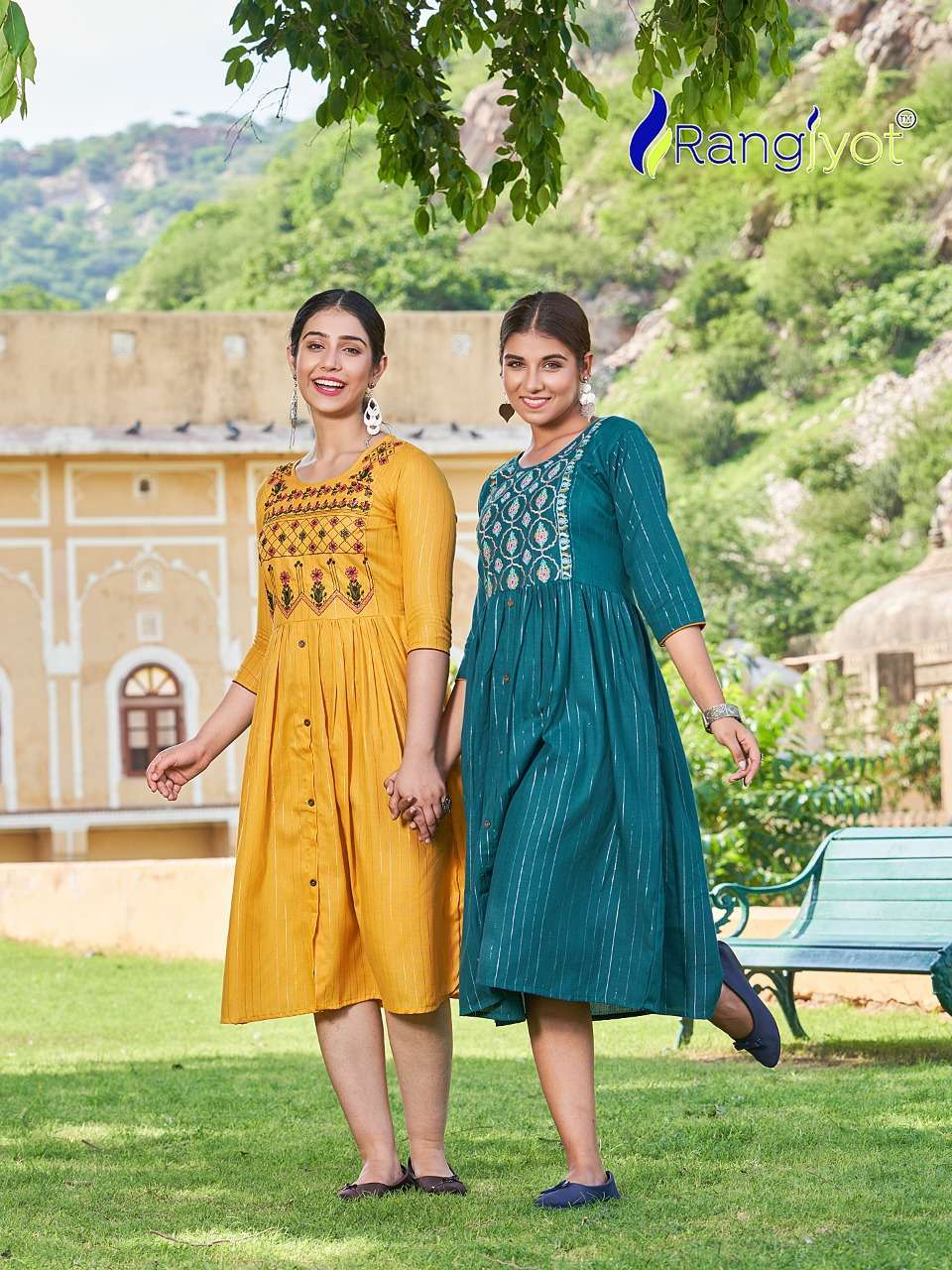 rangjyot gracia vol 2 series 1001-1008 14 kg rayon lurex kurti 