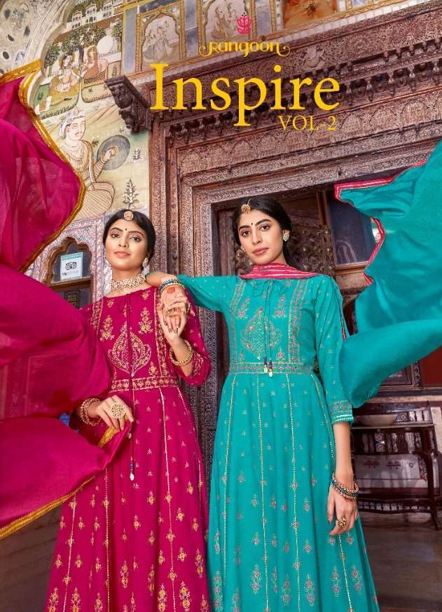 rangoon inspire vol 2 series 3881-3884 heavy rayon readymade suit