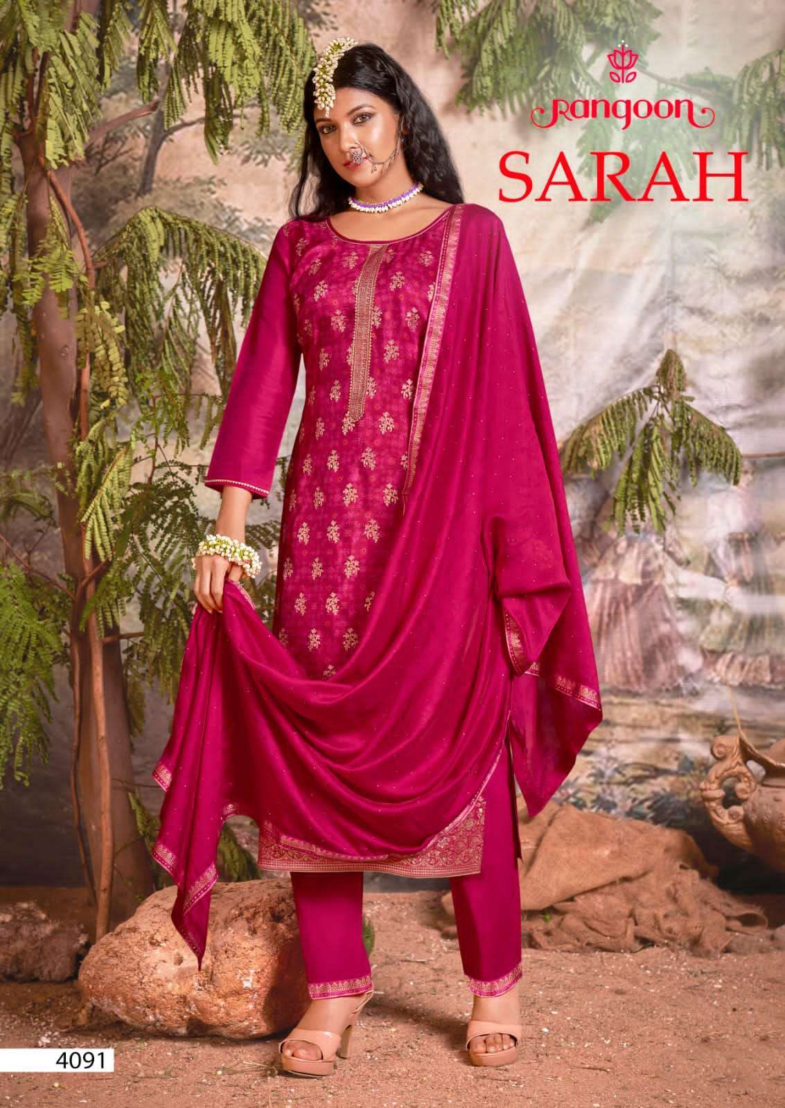 rangoon sarah series 4091-4094 pure dola muslin jacquard readymade suit 