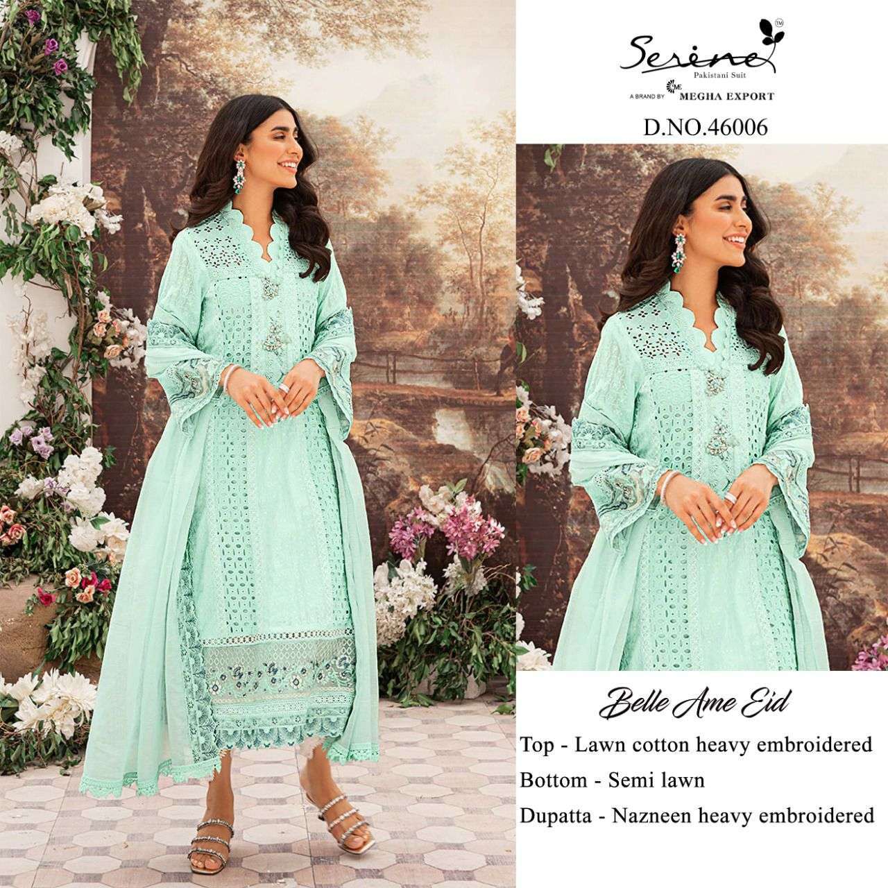 serene belle ame eid series 46001-46006 lawn cotton suit 