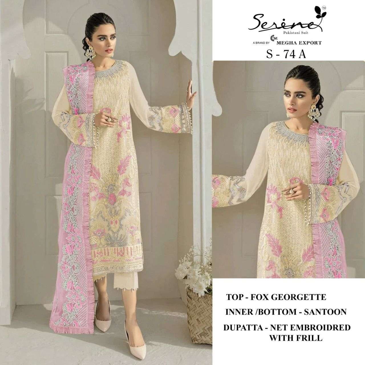 serene s-74 faux georgette heavy embroidered suit 