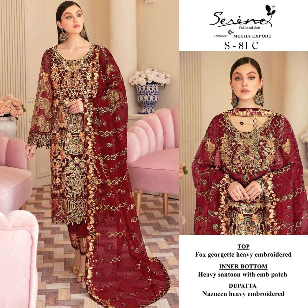 serene S-81 faux georgette heavy embroidereed suit 
