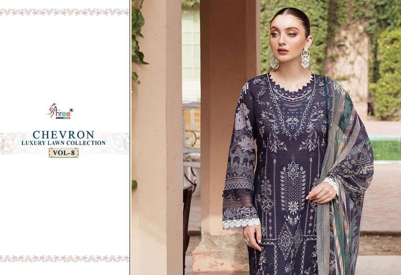 shree fab chevron luxury lawn collection vol 8 series 2351-2358 pure cotton suit 