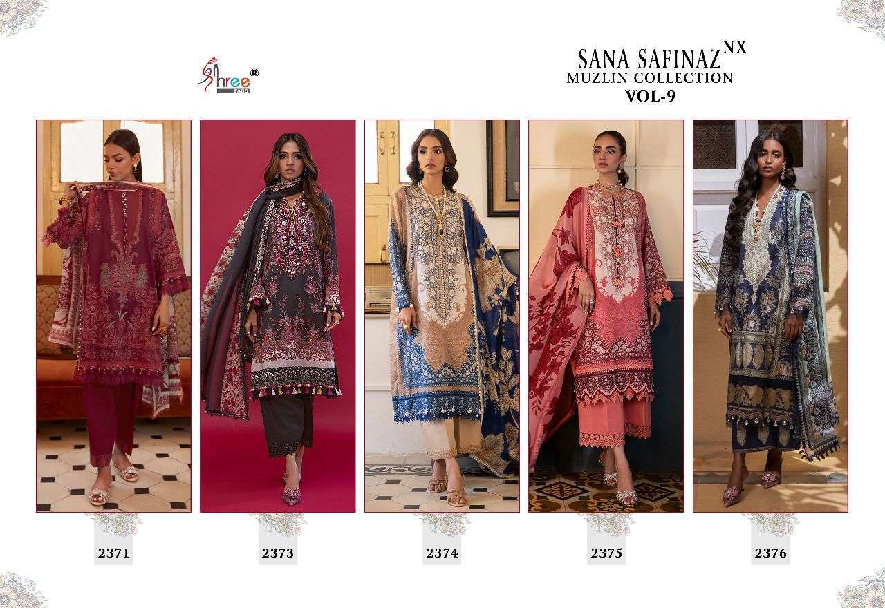 shree fab sana safinaz muzlin collection vol 9 nx series 2371-2376 pure cotton suit 