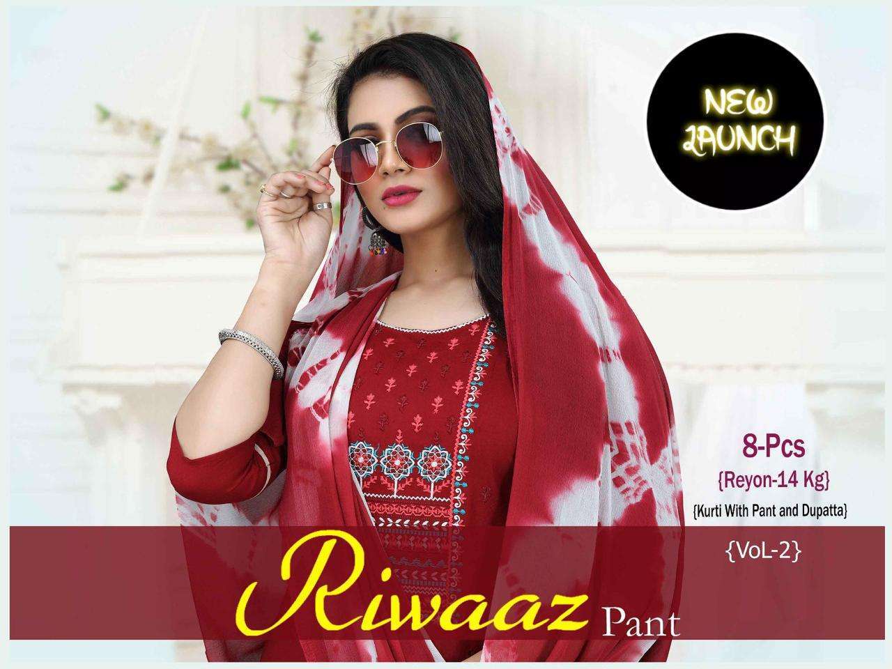 trendy riwaaz pant vol 2 series 1001-1008 14 kg rayon readymade suit 