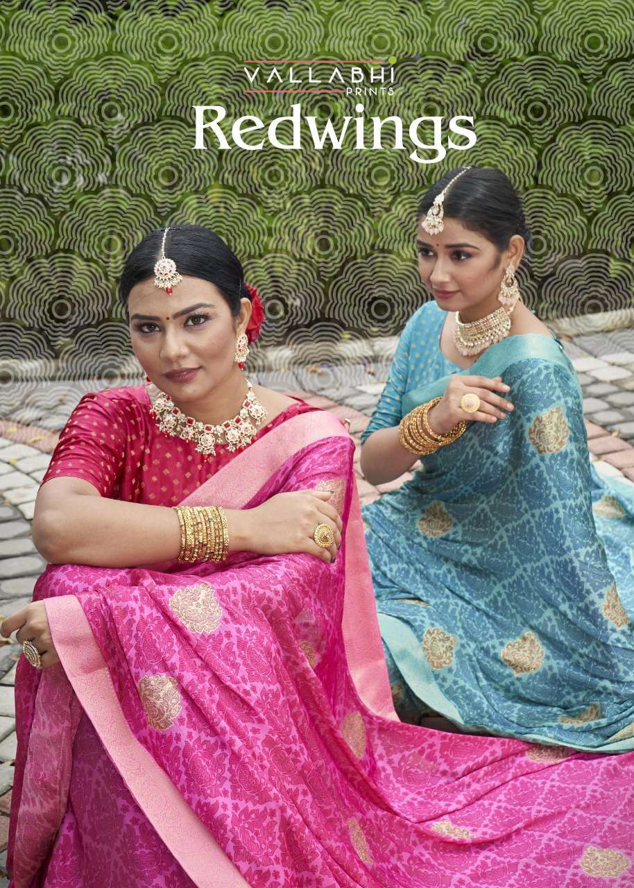 vallabhi redwings series 34587-34594 satin chiffon saree