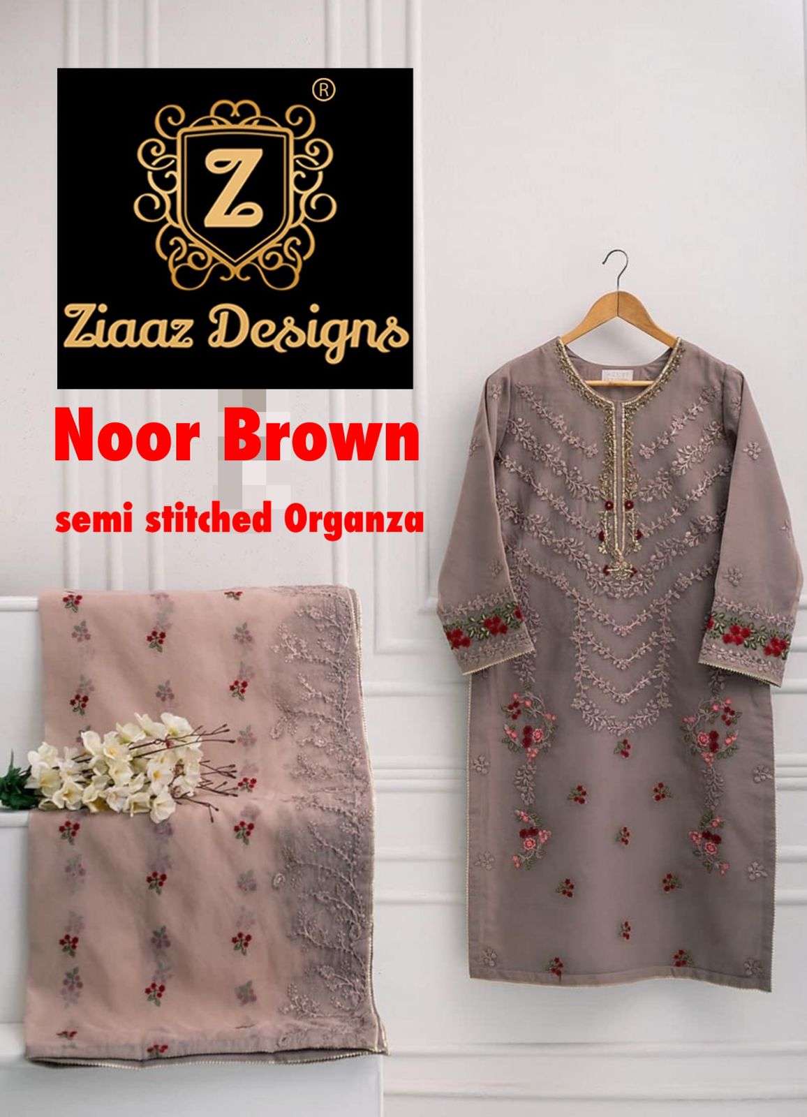 ziaaz designs noor brown designer organza suit 