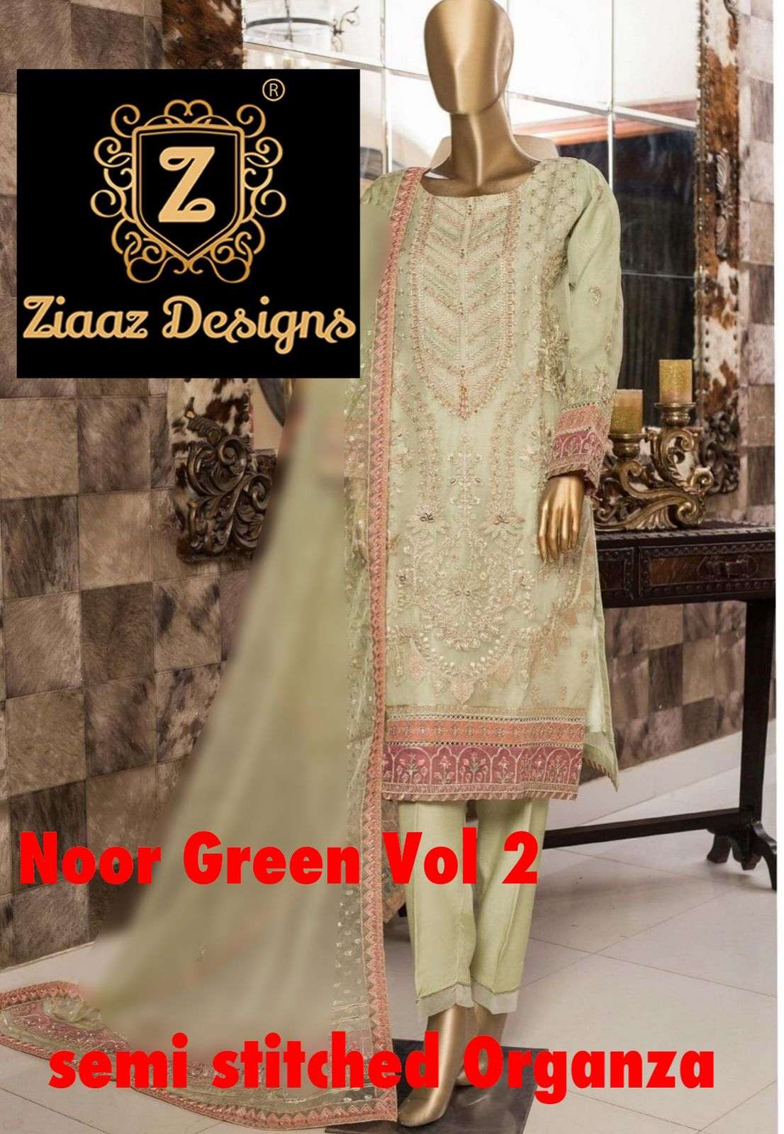 ziaaz designs noor green vol 2 designer organza suit 