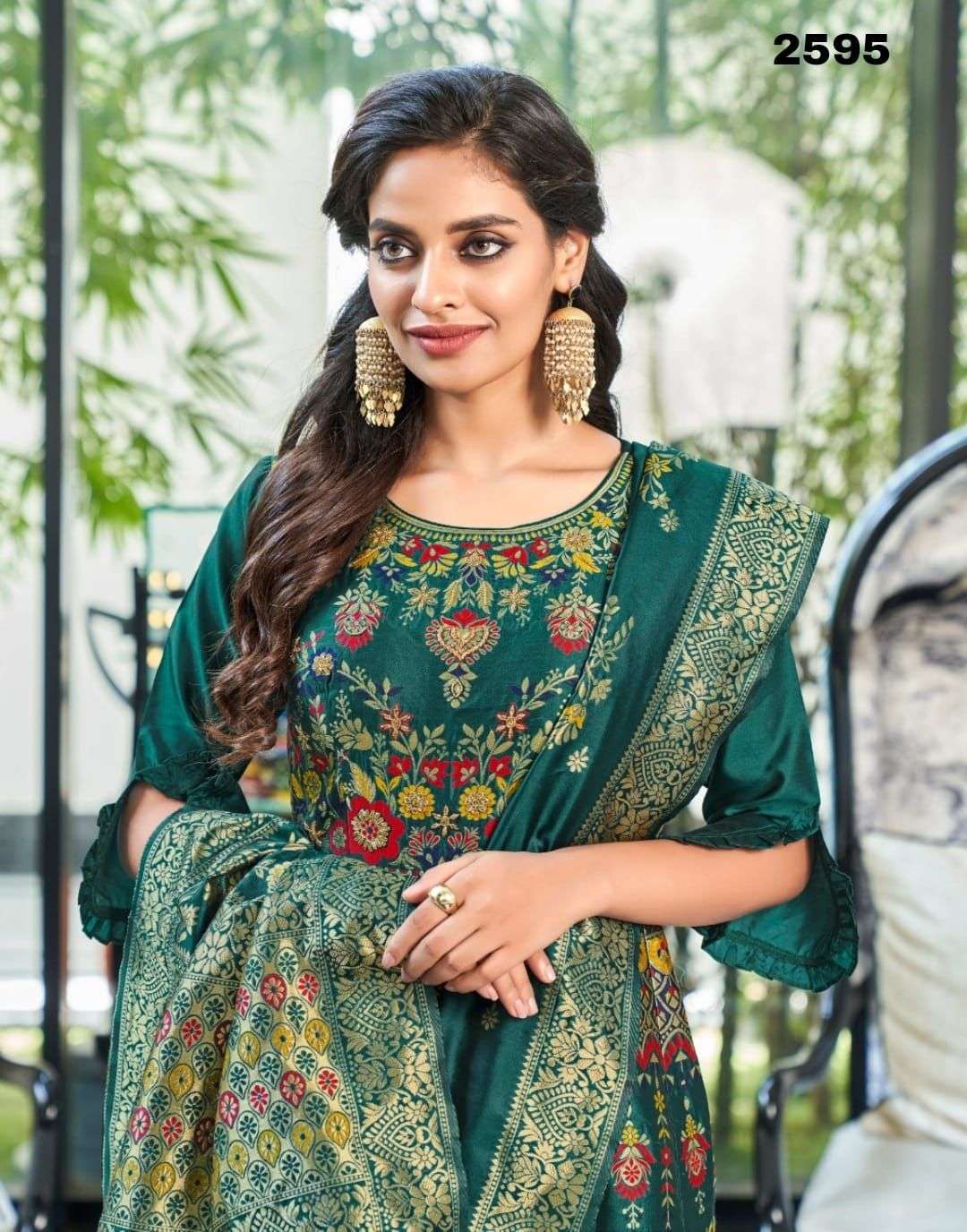 anju fab designer silk jacquard readymade suit 