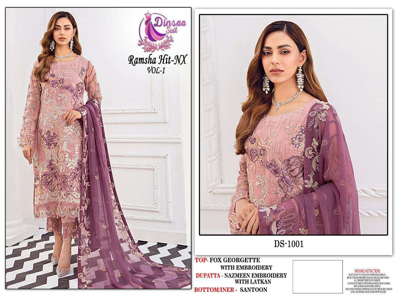 dinsaa ramsha hit nx series 1002-1004 heavy faux georgette suit 