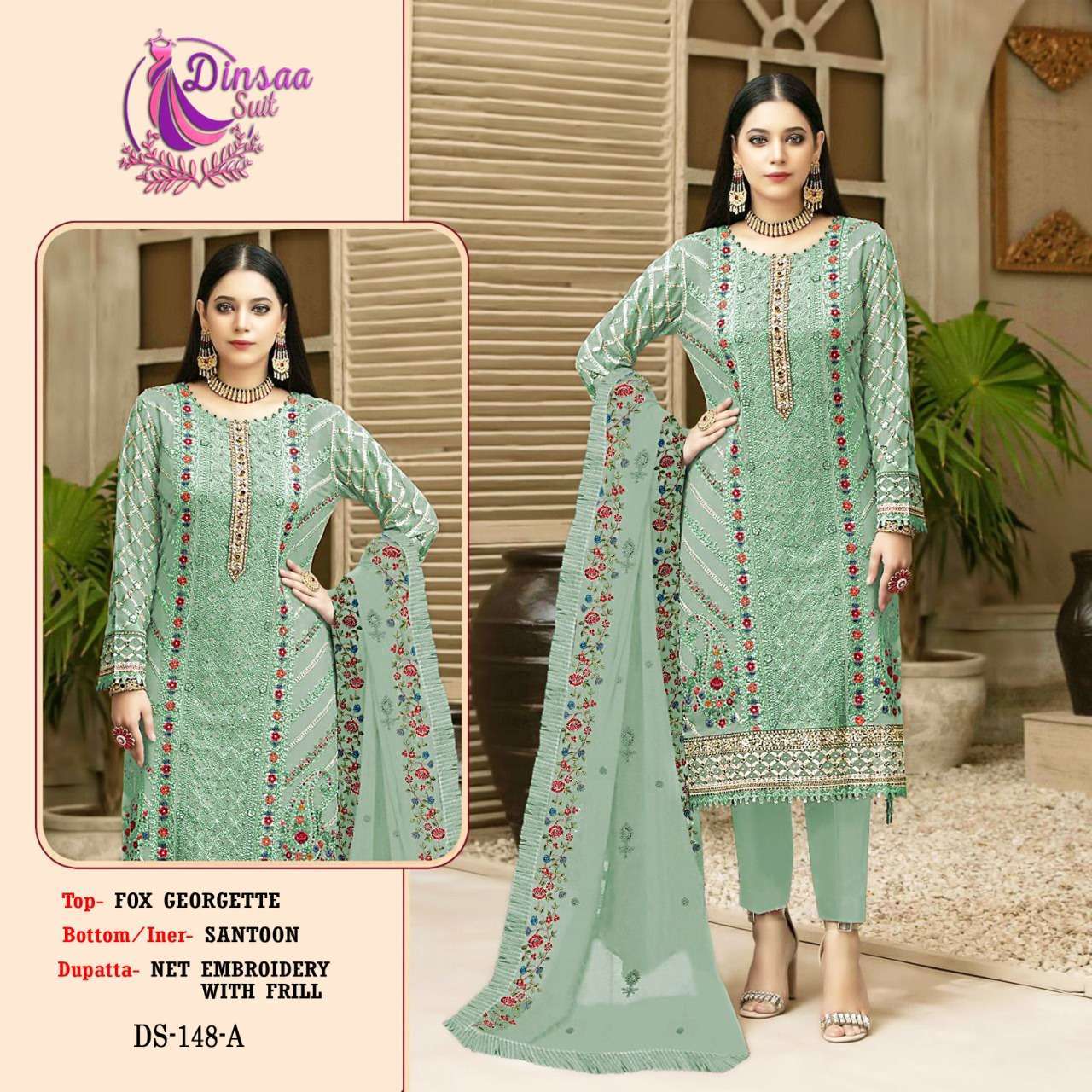 dinsaa suit 148 georgette embroidered suit