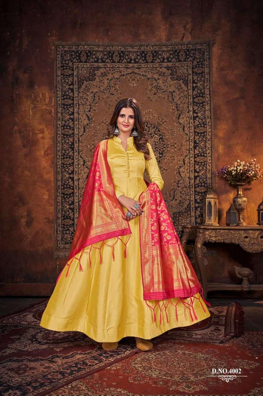 karishma vol 4 series 4001-4004 art silk gown with dupatta 