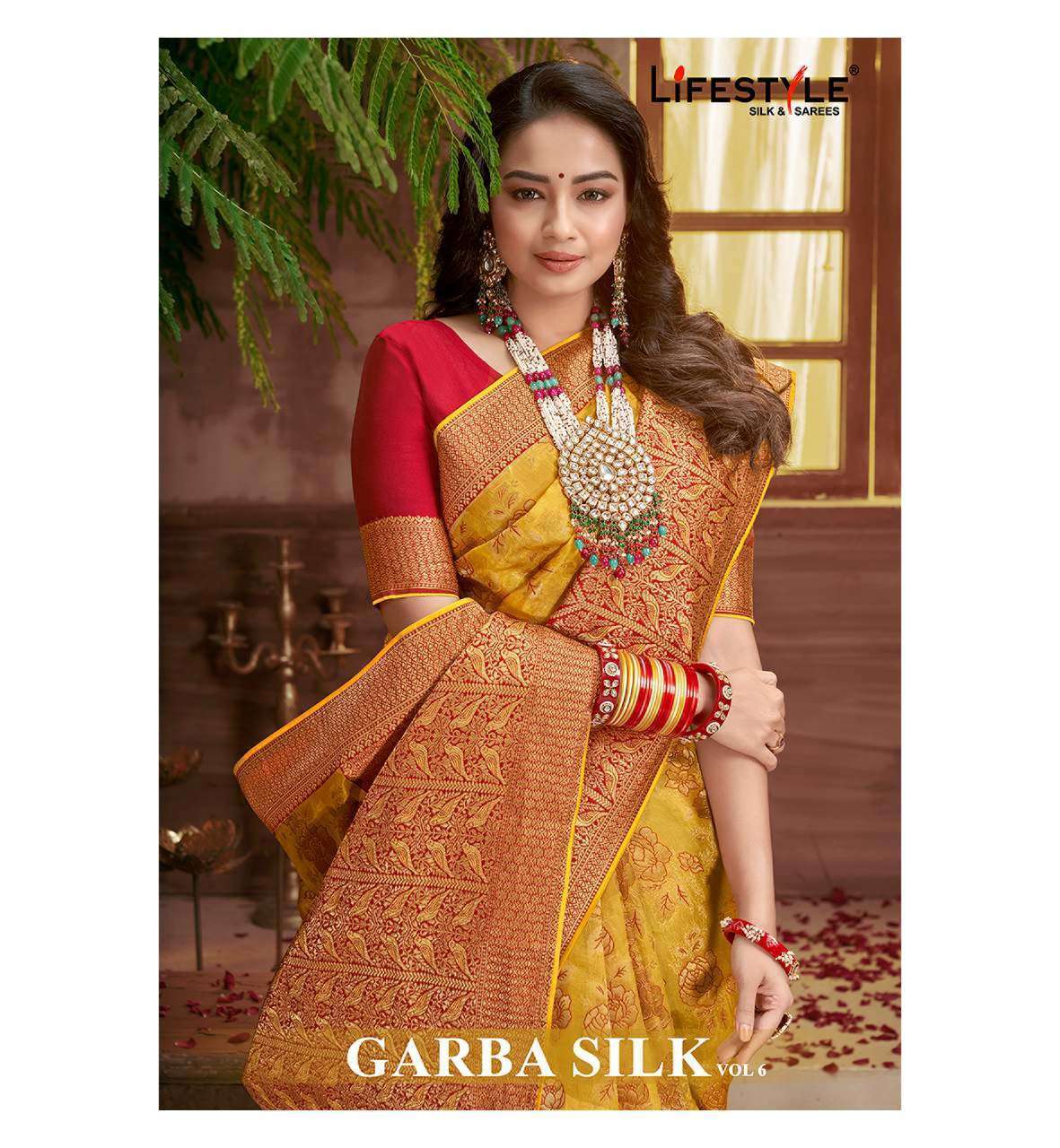 lifestyle garba silk vol 6 series 9561-9566 organza saree