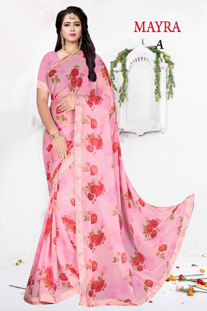 mayra weightless printed border saree catalog best rate