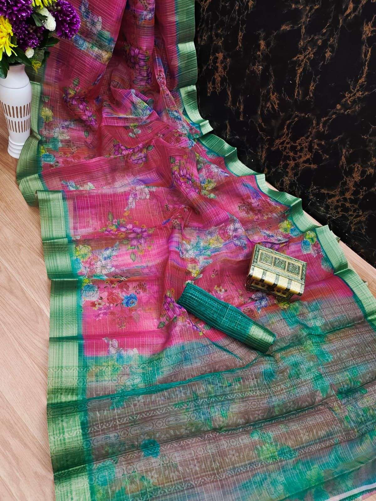 natural colours designer premium organza silk saree