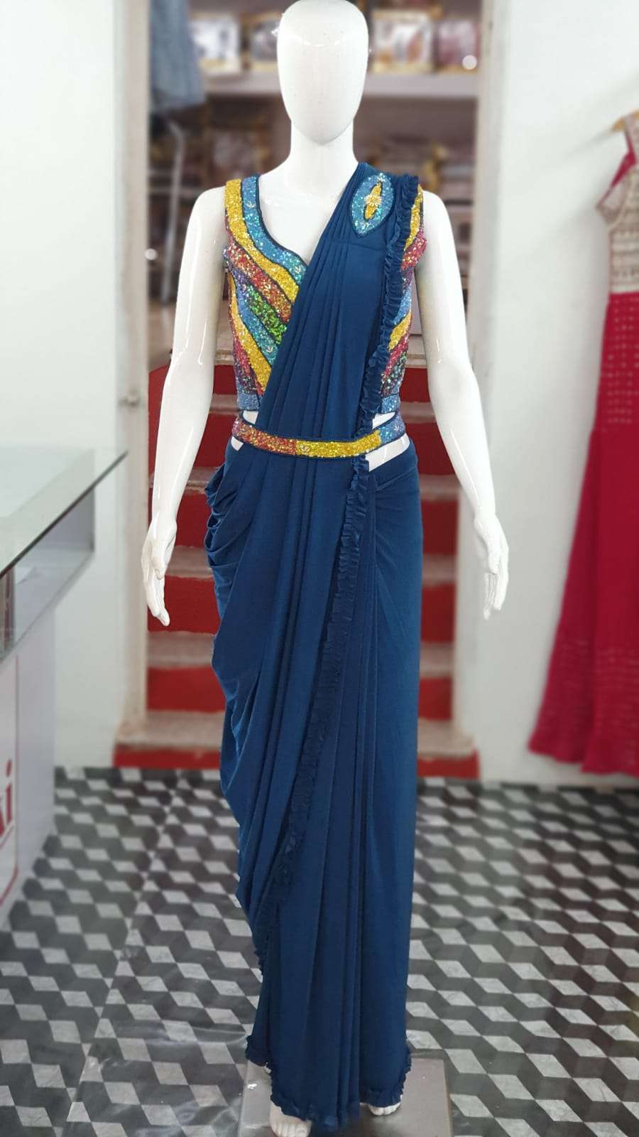 pr 101902 Fully Stitched saree and Stitched sequence Blouse wholesale