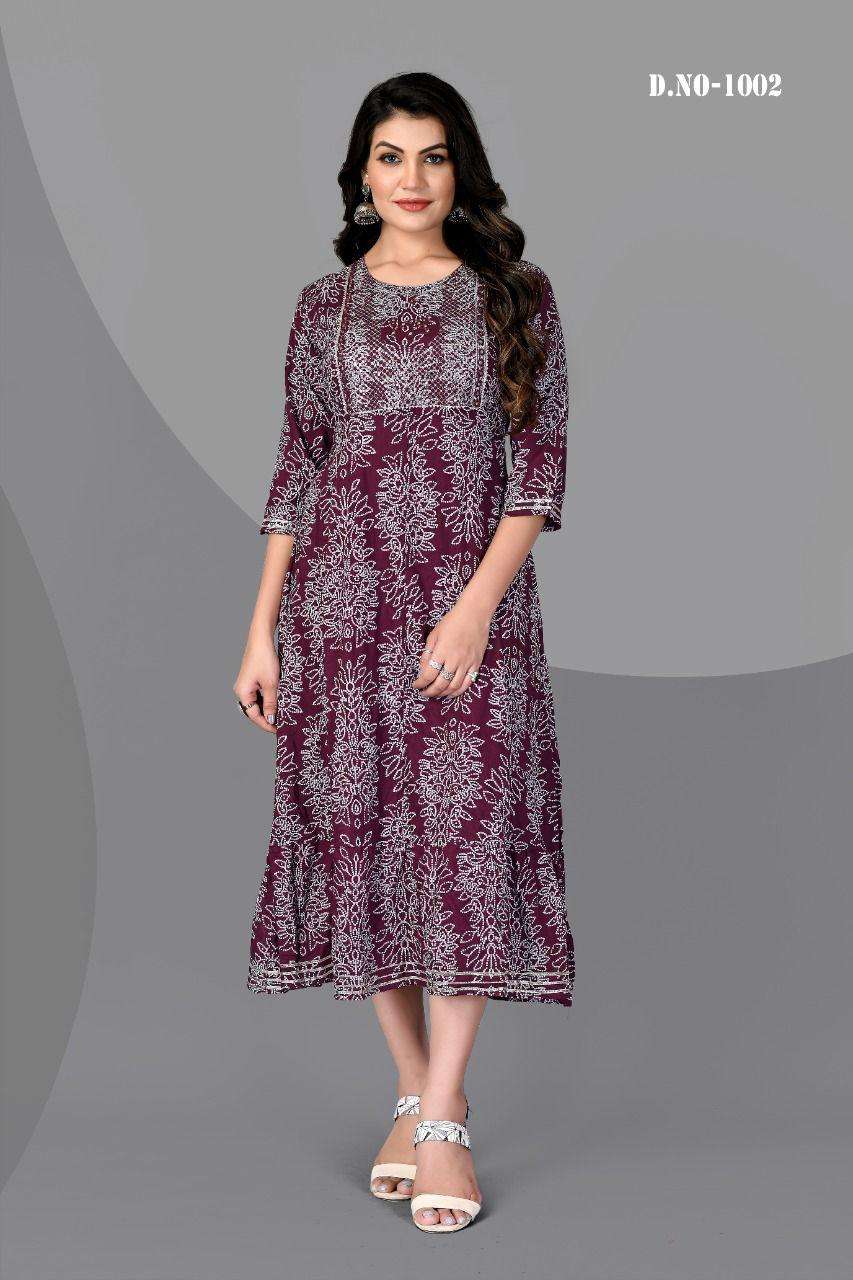 puspa designer rayon bandhni print kurti 