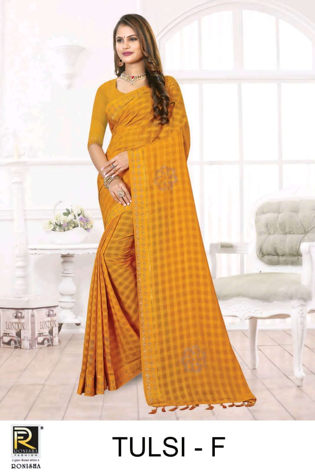 ranjna saree tulsi 2 georgette checks pattern saree