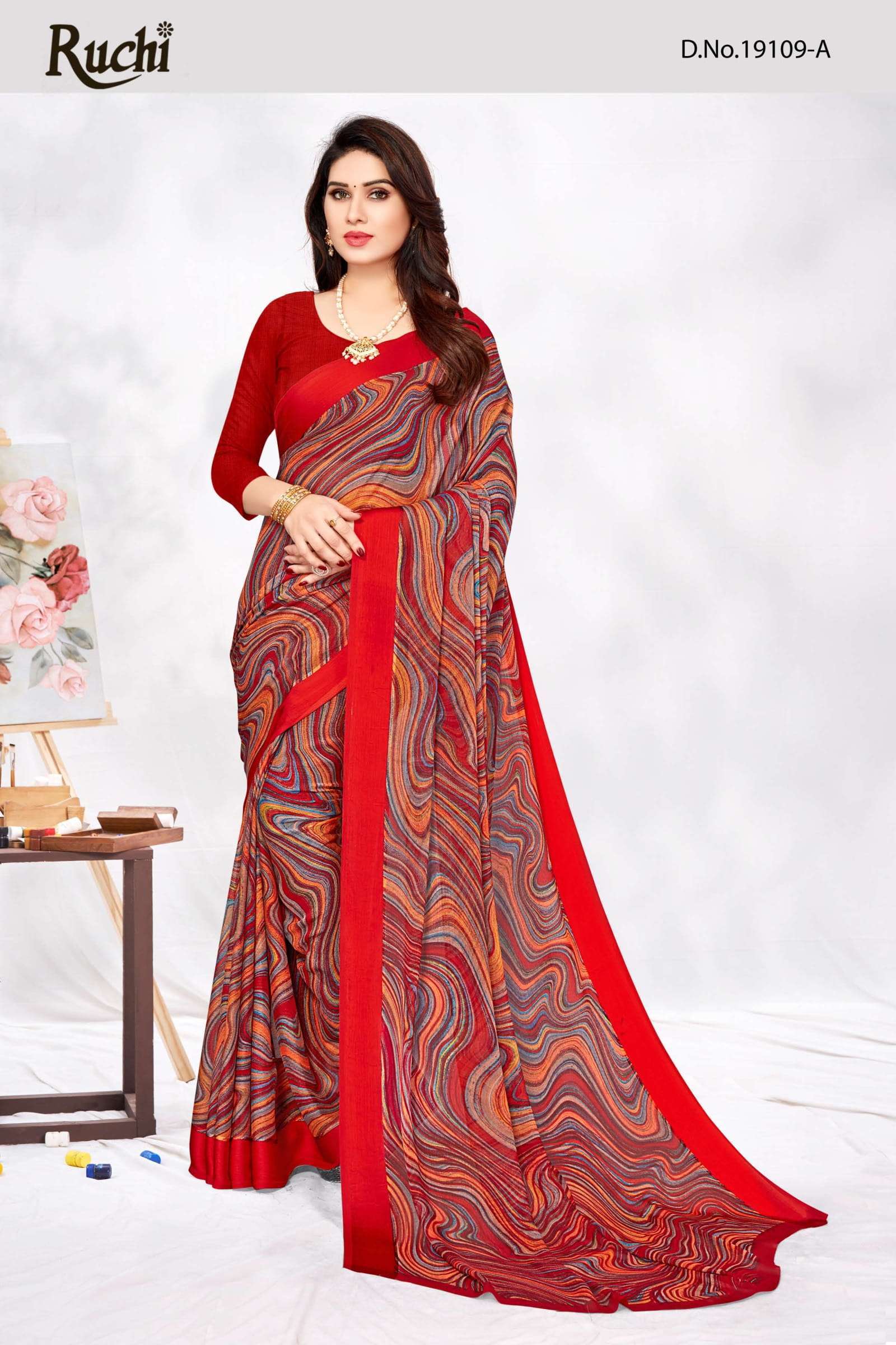 ruchi cherry 29 series 19109 chiffon satin border saree