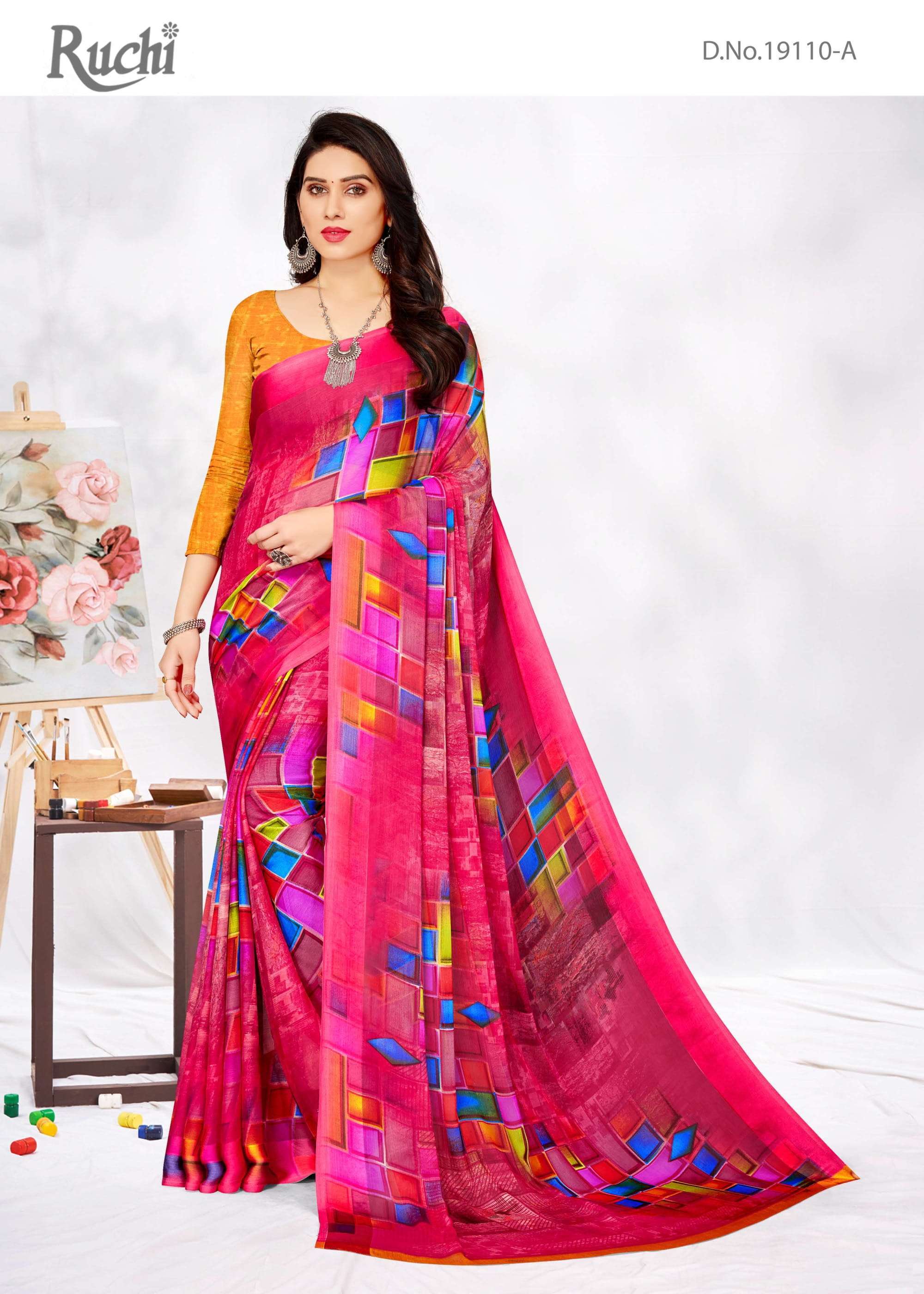 ruchi cherry 31 series 19110 chiffon satin border saree