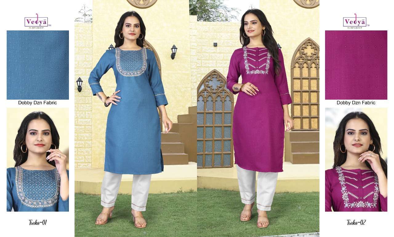 vedya tinka series 01-06 dobby embroidered kurti 