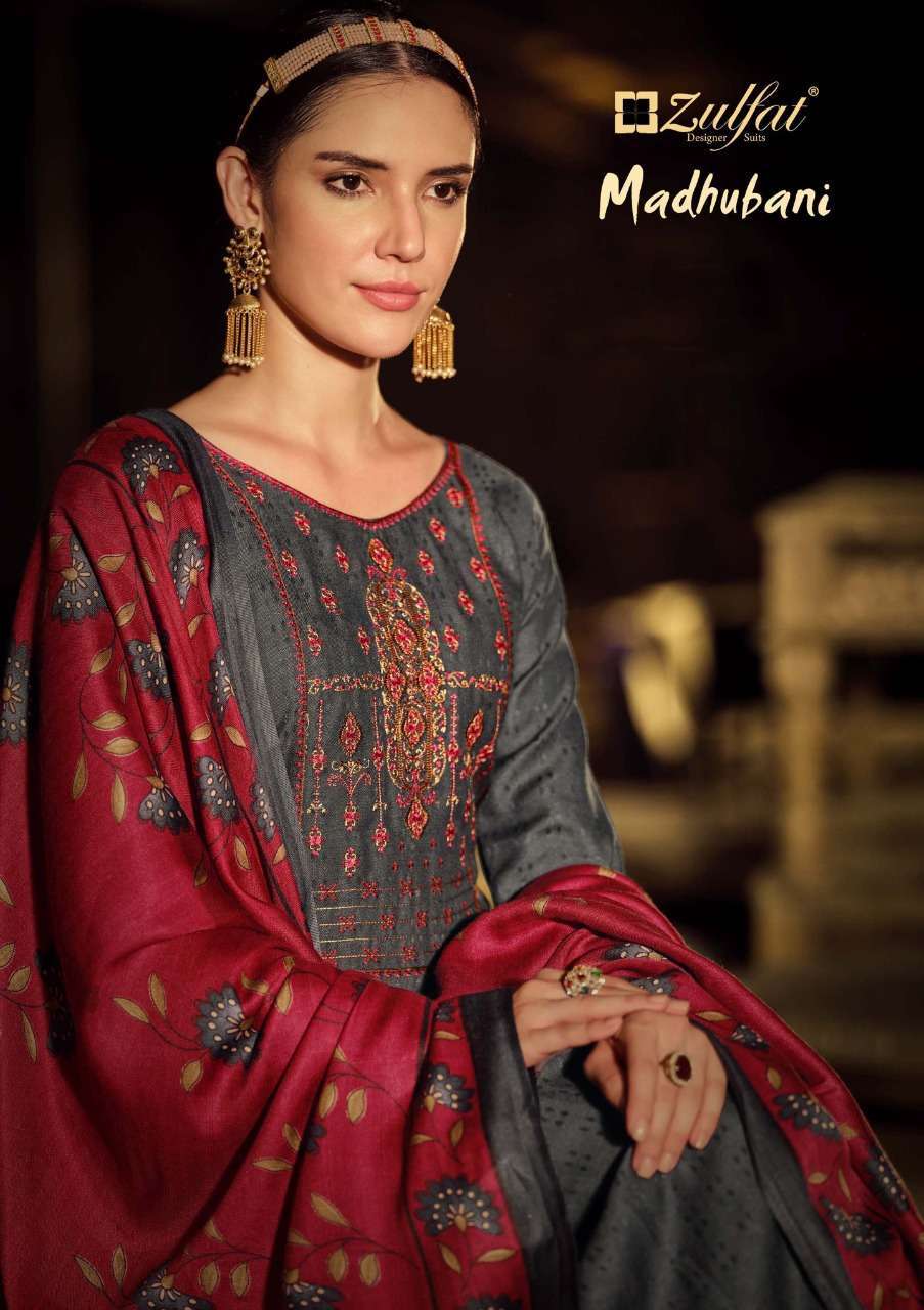 zulfat madhubani series 455001-455012 pure wool pashmina suit 
