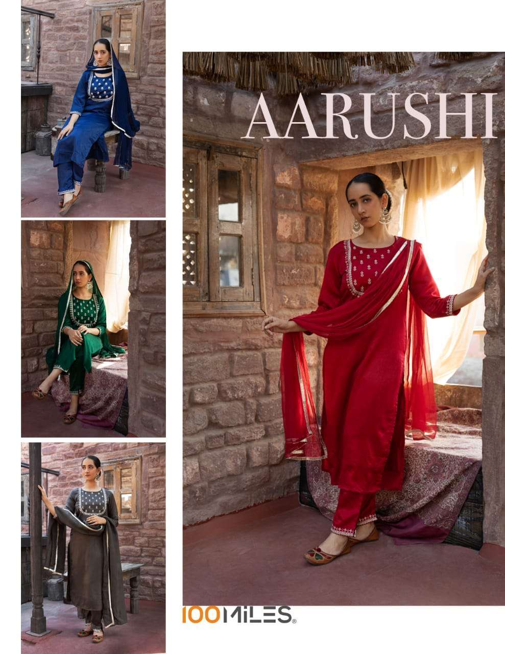 100 miles aarushi Velvet fabric embroidery readymade suit