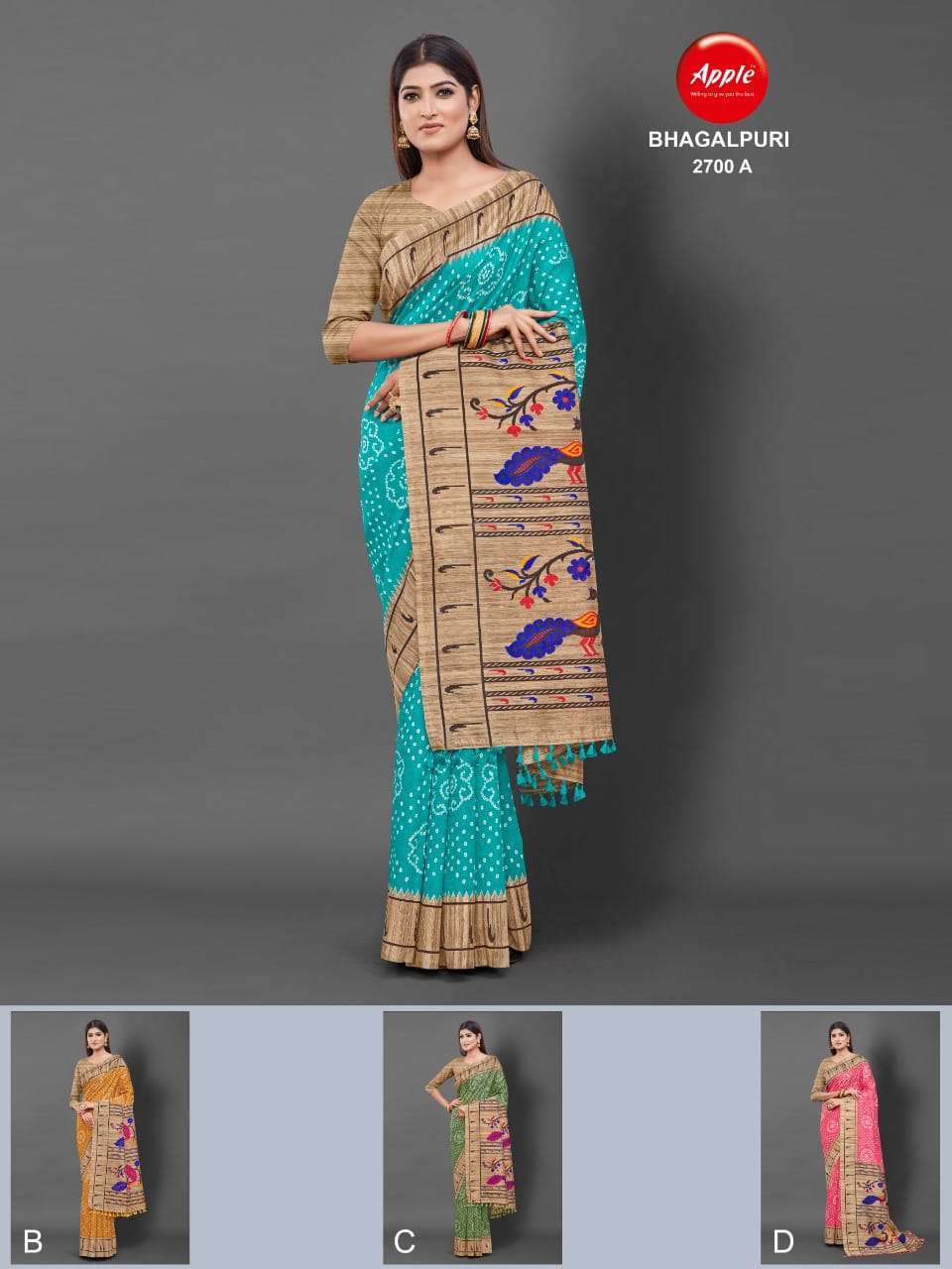 apple bhagalpuri series 2691-2700 cotton saree