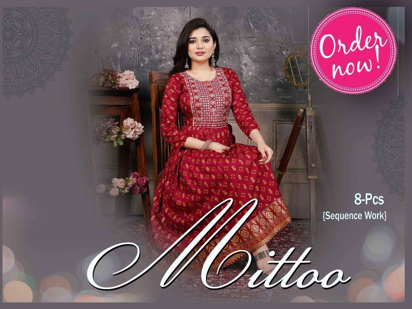 beauty queen mittoo series 001-008 heavy rayon kurti 