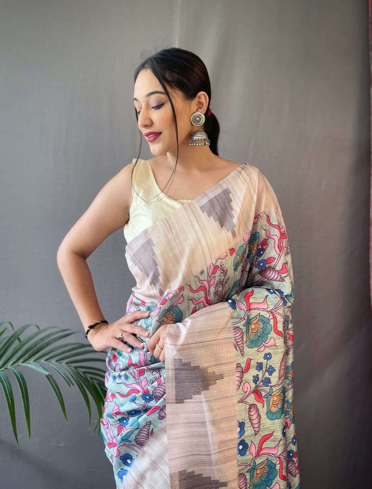 bt-53 designer tussar saree with kalamkari prints 