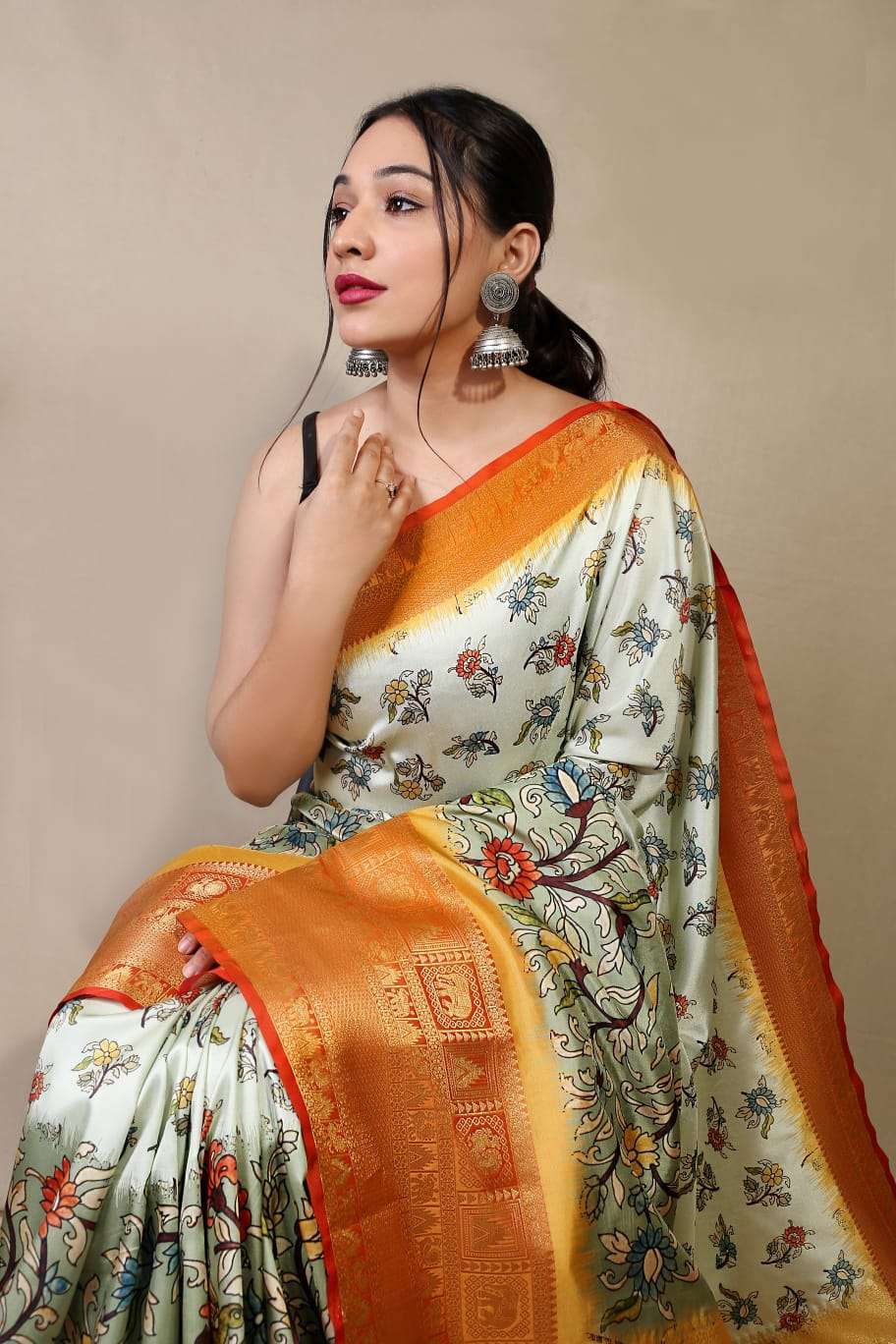 bt-53 kalamkari designer pure kanchipuram saree