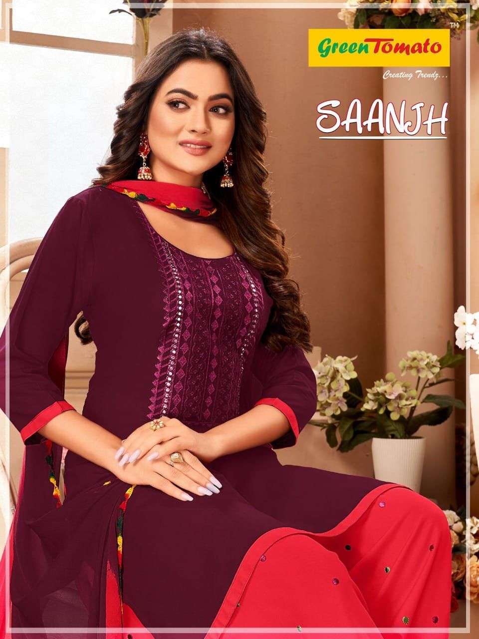green tomato saanjh series 1001-1008 heavy rayon readymade suit