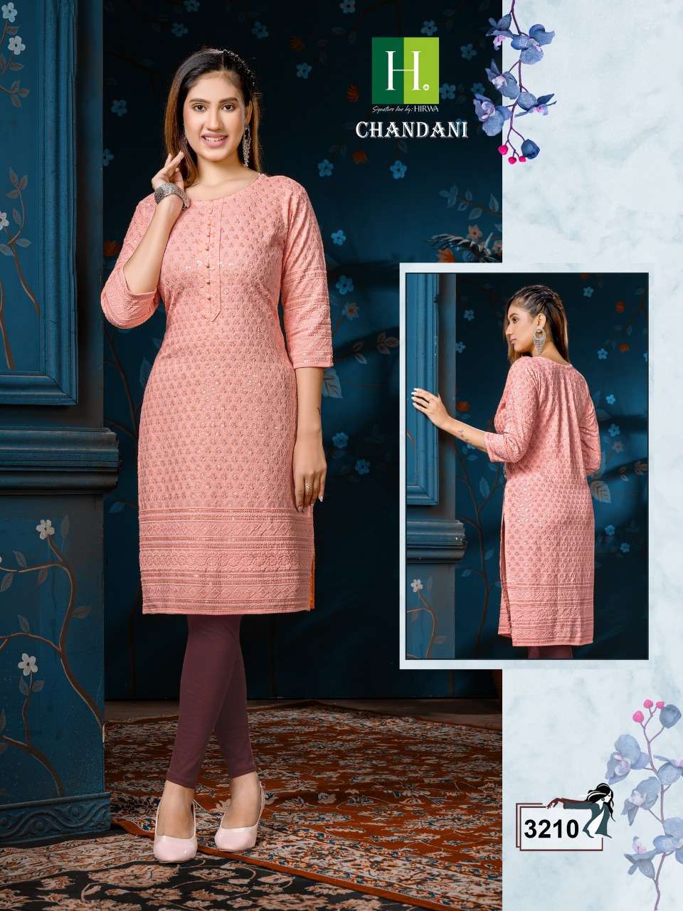 hirwa chandani rayon chikan kurti