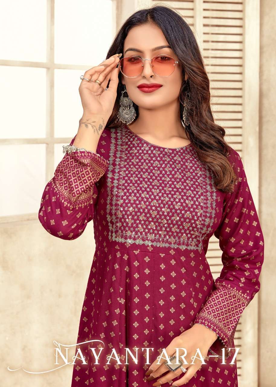 nayanthara vol 17 series 1001-1004 14kg Rayon with Foil Print kurti