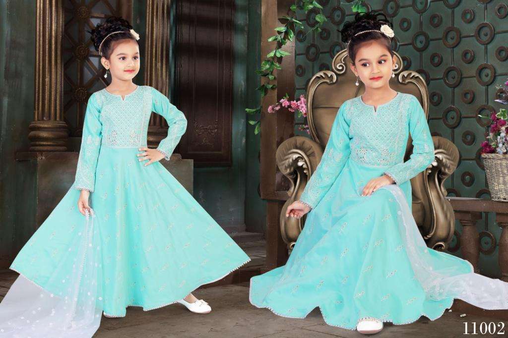 pr eesha gown kids wear silk designer gown with dupatta set