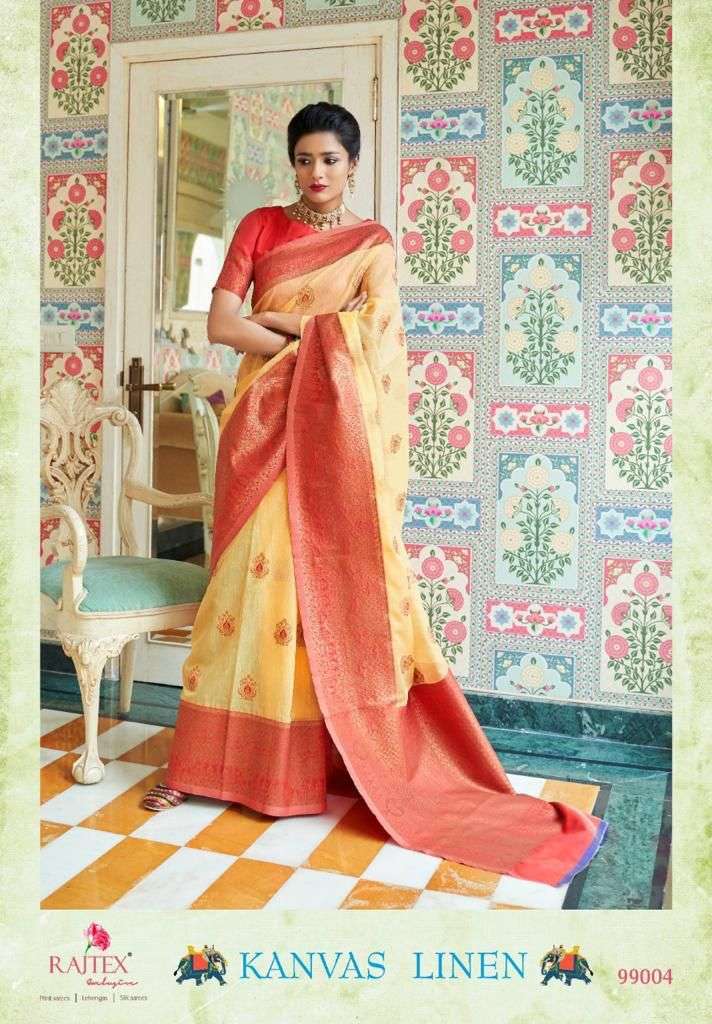 rajtex kanvas linen series 99001-99006 pure linen silk saree