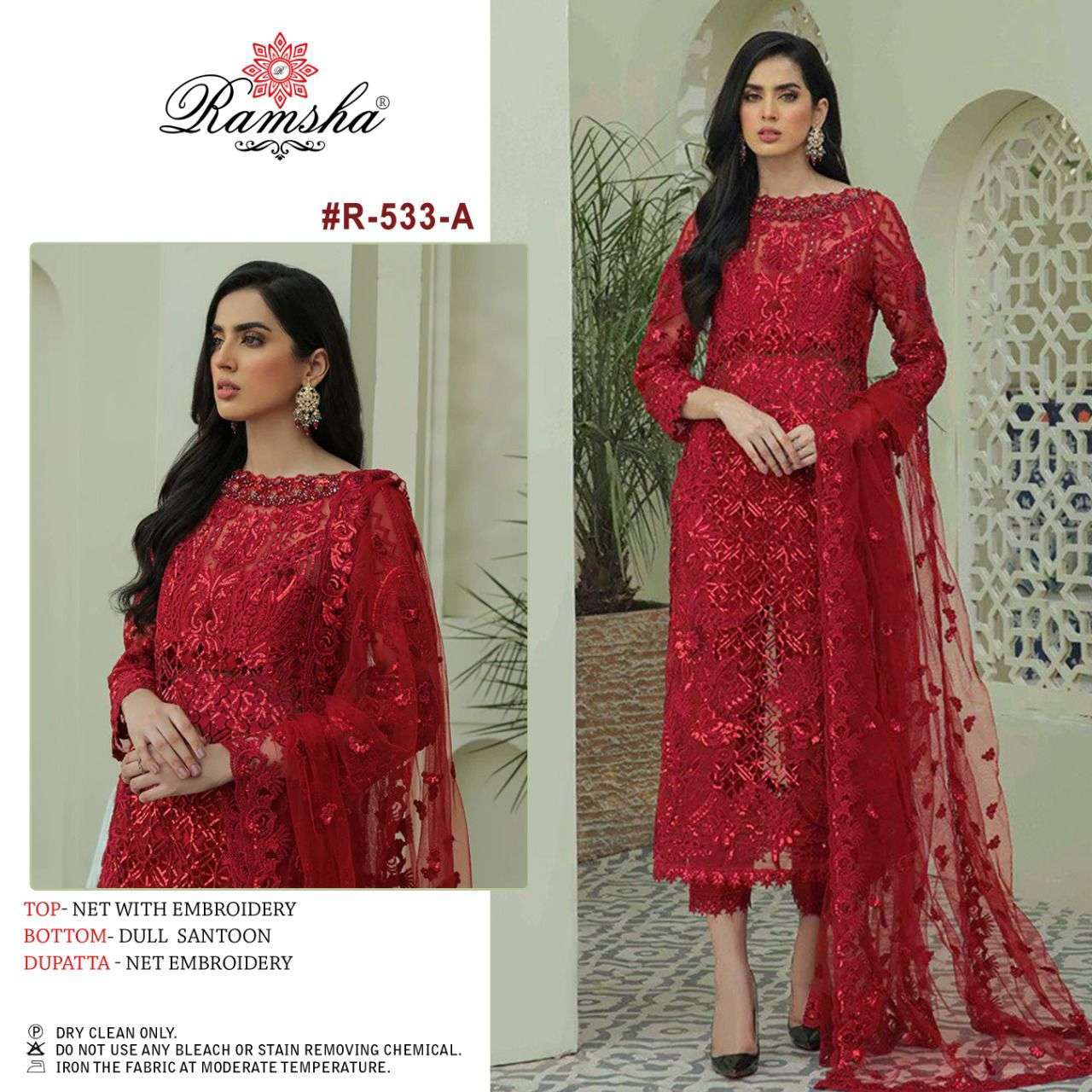 ramsha R-533 nx net with embroidery suit 