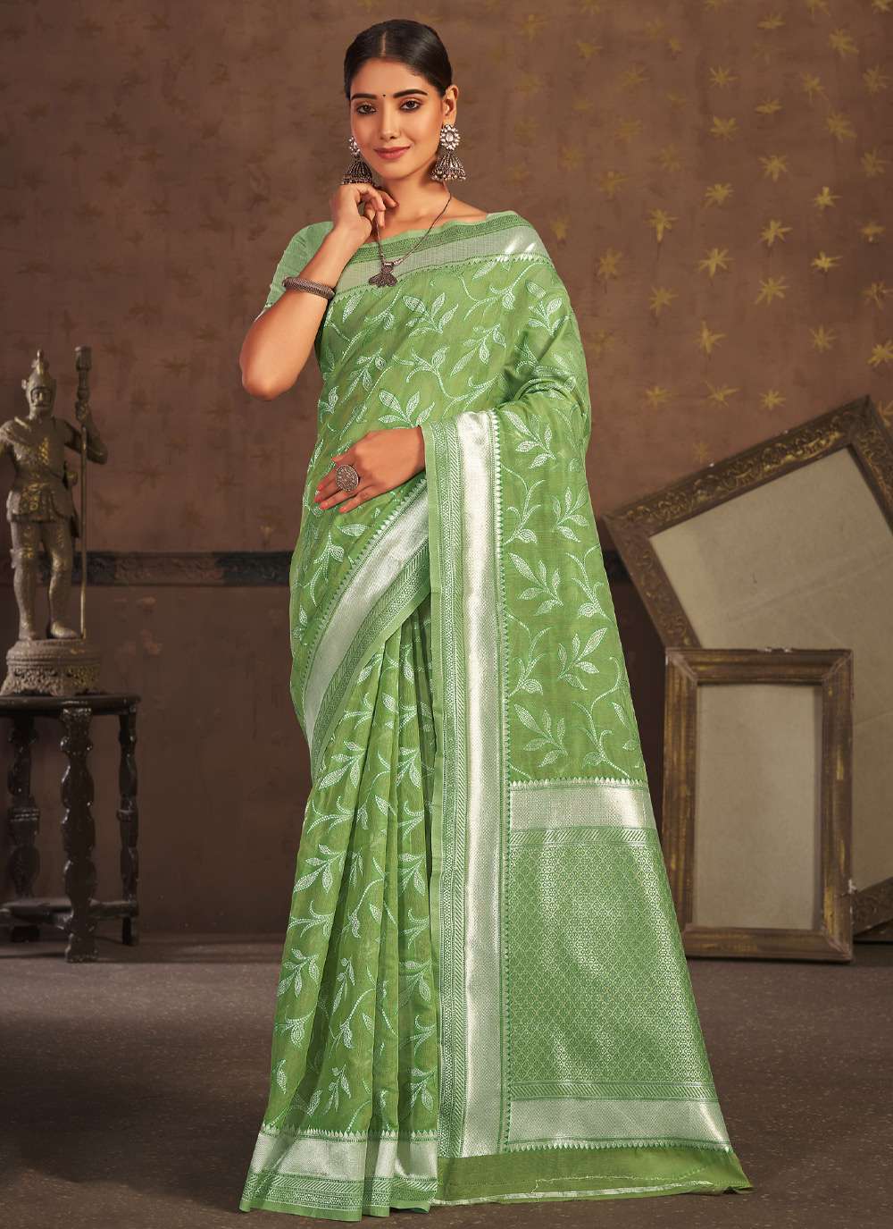 sangam prints silver queen cotton zari work saree