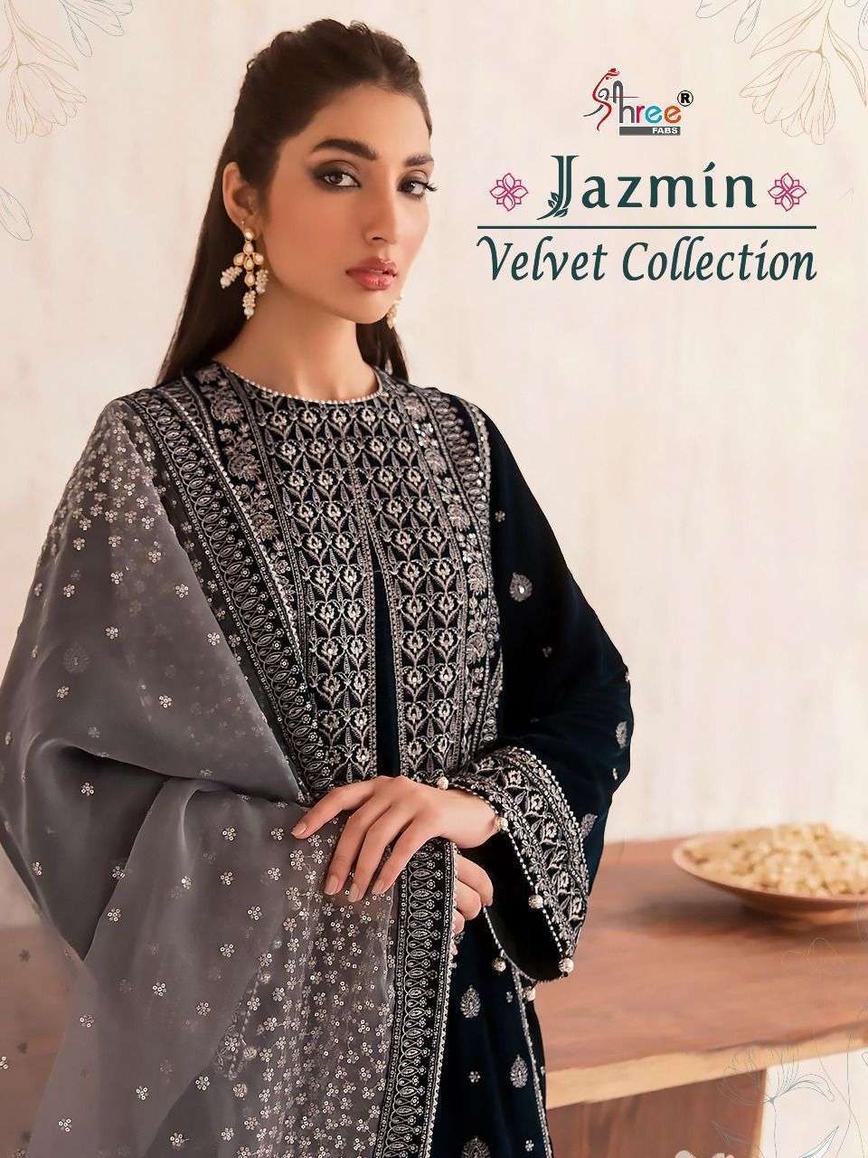 shree fabs jazmin velvet collection series 2452-2455 9000 velvet suit