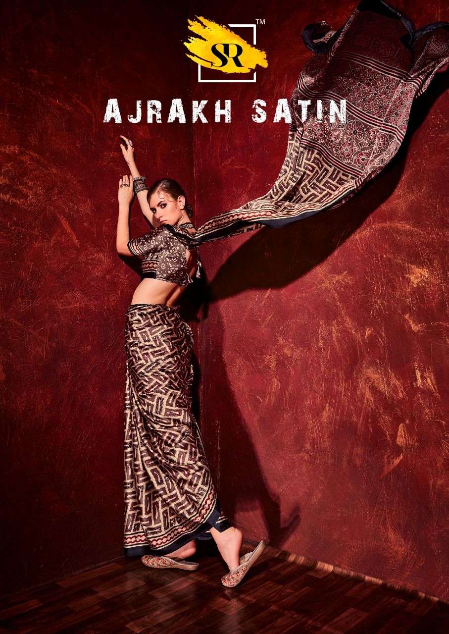 sr ajrakh satin designer satin saree 