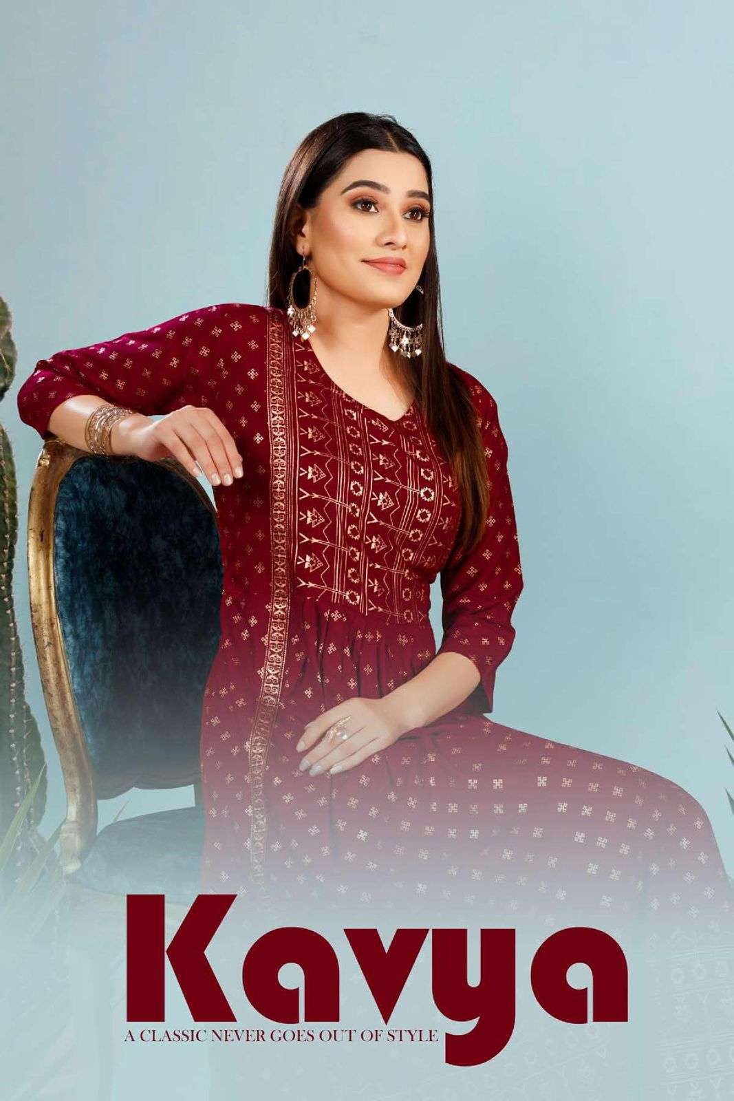 Trendy Kavya series 8294 Rayon gold foil print kurti 