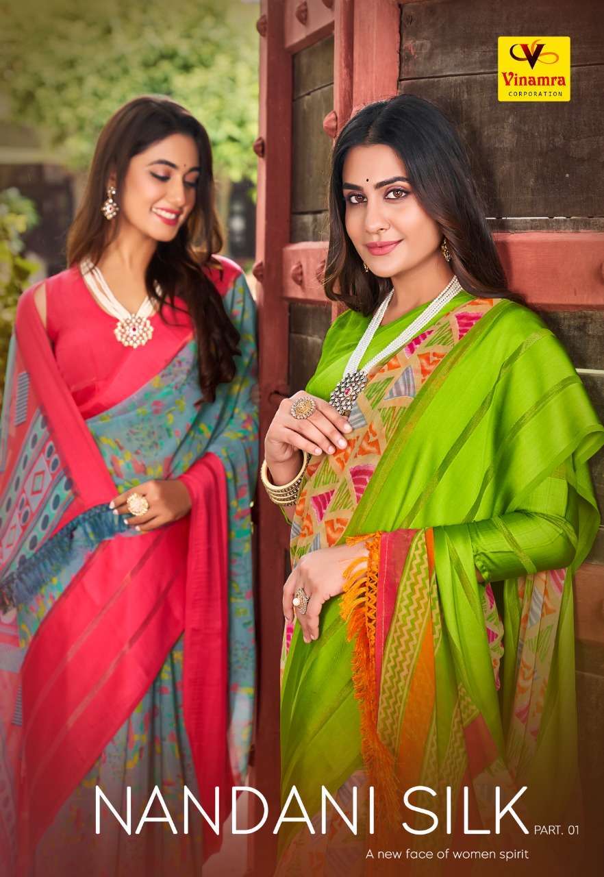 vinamra nandani silk vol 1 series 6001-6008 3d patta satin saree