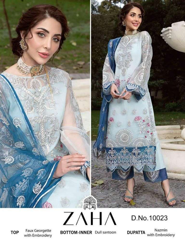 zaha 10023 designer georgette heavy embroidered suit 