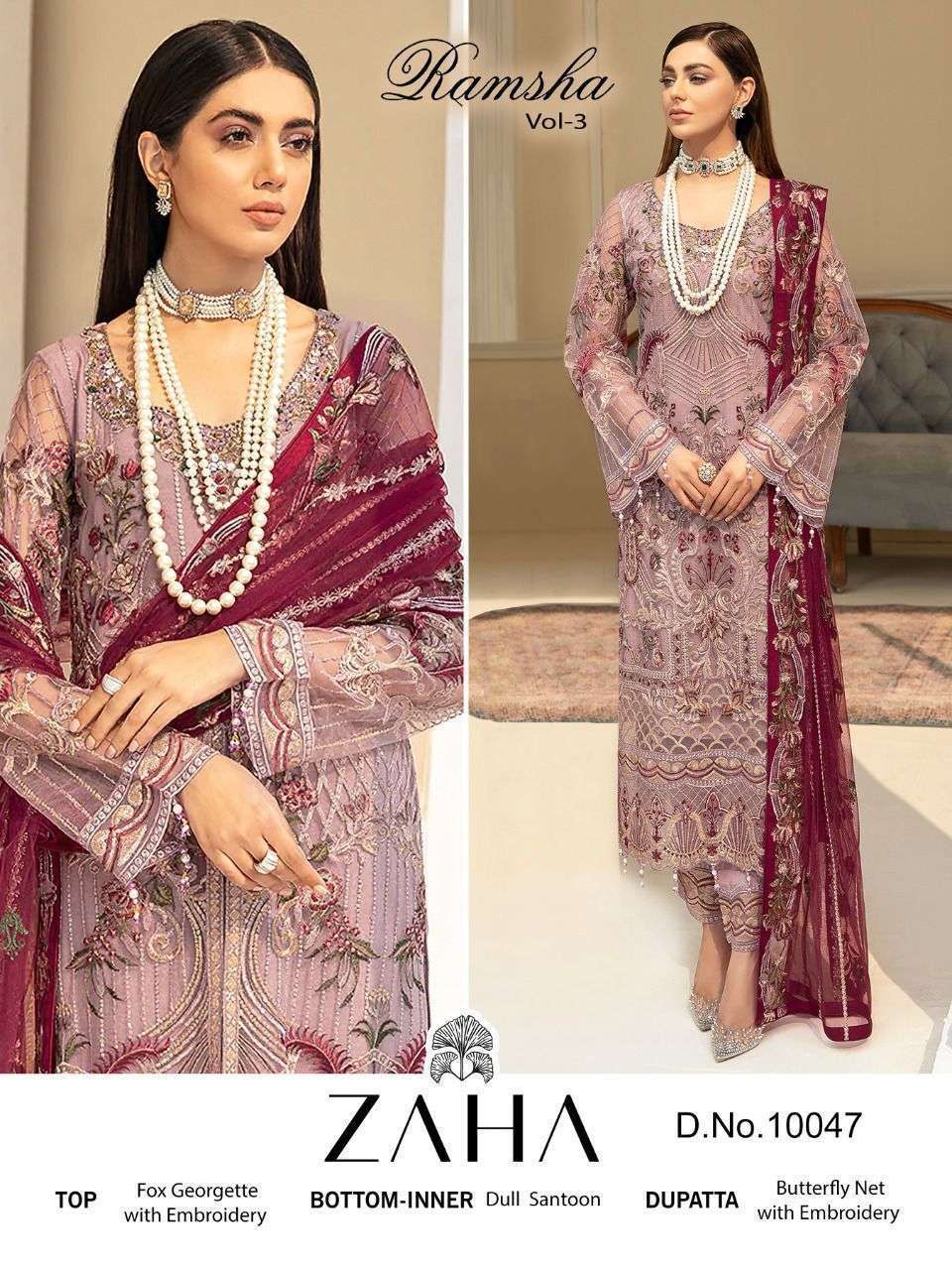 zaha 10047 georgette with heavy embroidered suit 