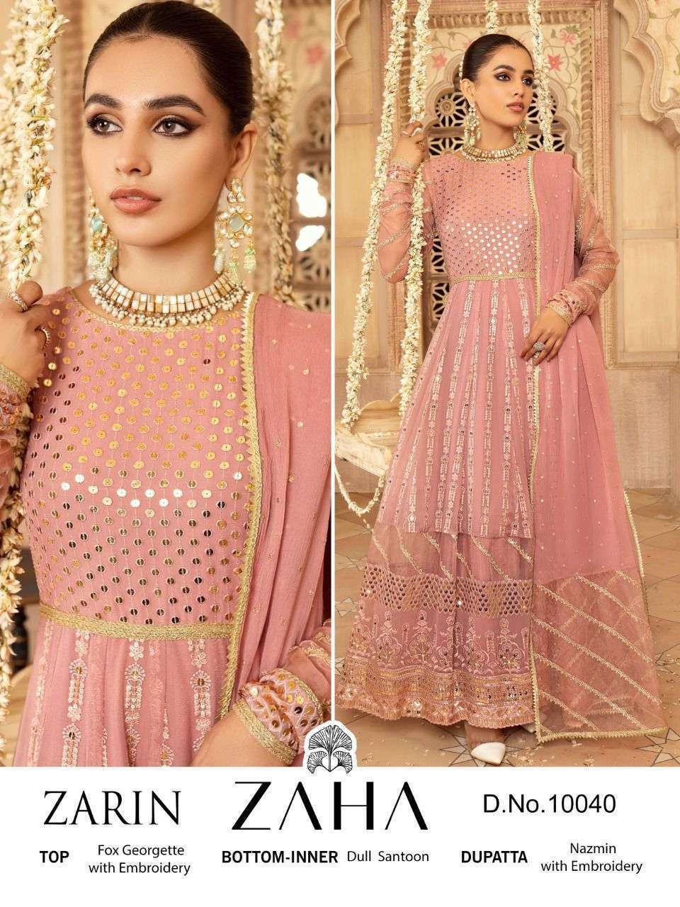 zaha zarin 10040 georgette embroidered suit 