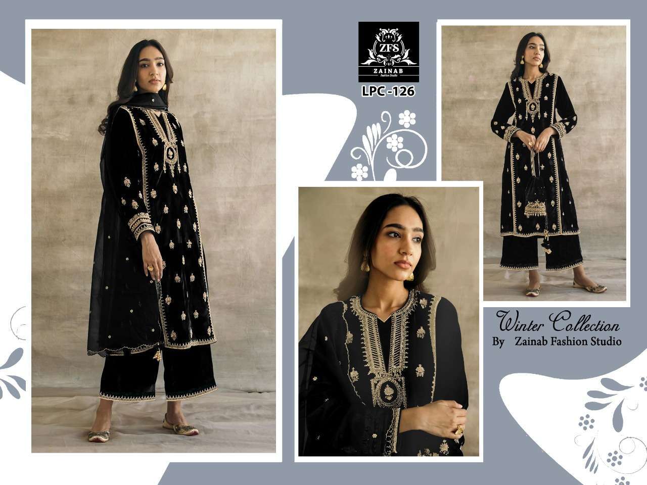 zainab fashion studio lpc 126 9000 velvet readymade suit 